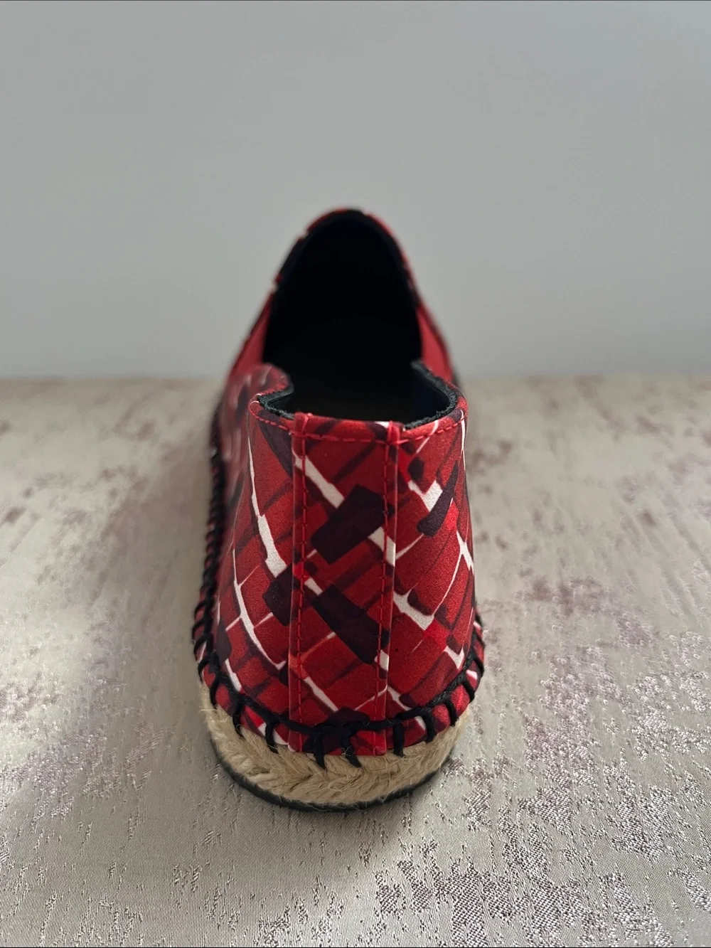 Bottega Veneta Red Grid-Patterned Slip-On Espadrilles